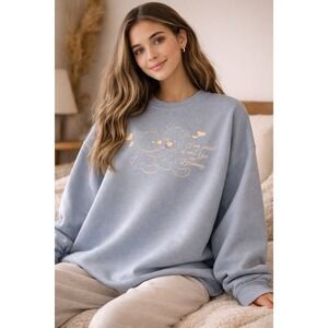 Golden Hour Teddy Bear Sweatshirt Womens L XL Blue Affirmation Cozy Crewneck